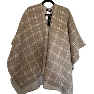 Ralph Lauren Taupe Plaid Open-Front Cape